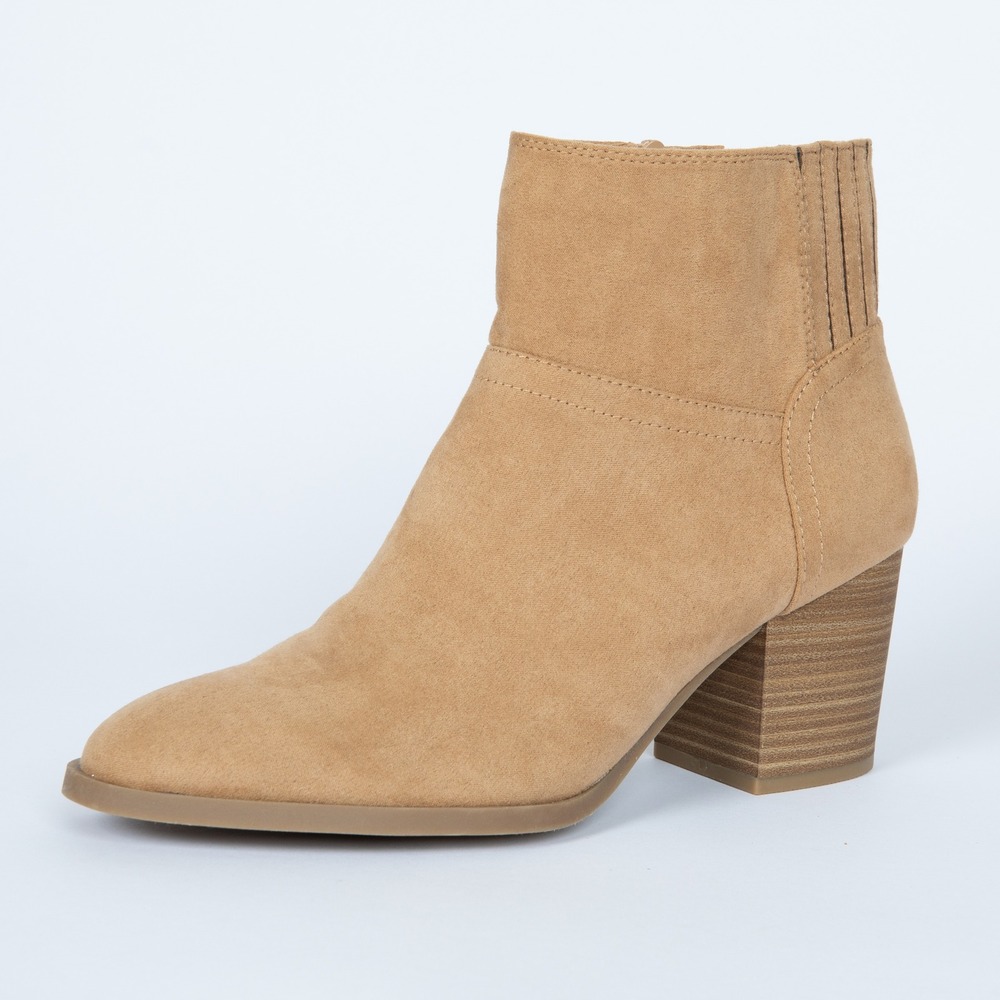 Lauren Conrad Tan Suede Ankle Booties Zip Up Block Heel Boots Size 9 Women